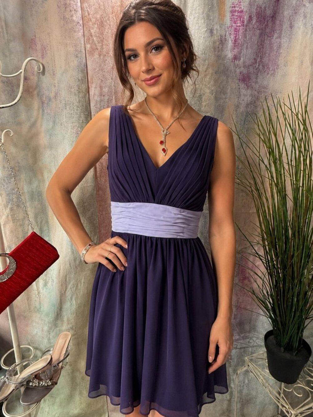 📌Alfred Angelo Empire Waist Bridesmaid - Cocktail - Wedding Party 2 Tone Dress
